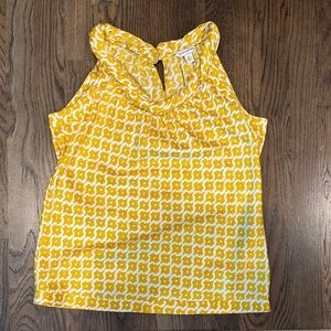 Banana Republic Yellow and White Patterned Sleeveless Blouse